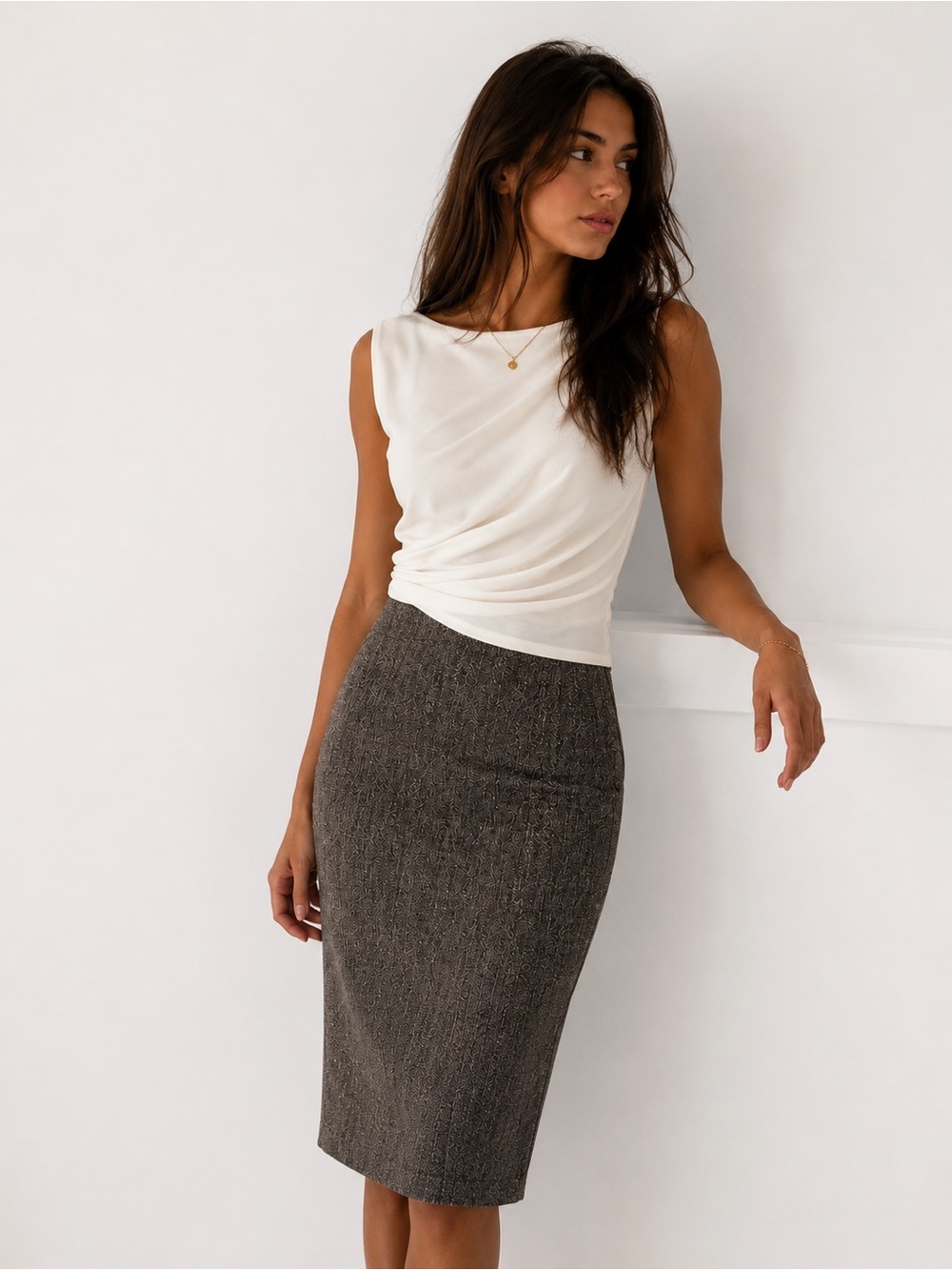 Ann Taylor Black and White Tweed Pencil Skirt